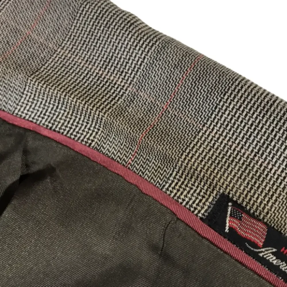 STAFFORD—VTG—Men’s Black/Cream/Red Houndstooth Plaid Blazer Sports Jkt—46L W41